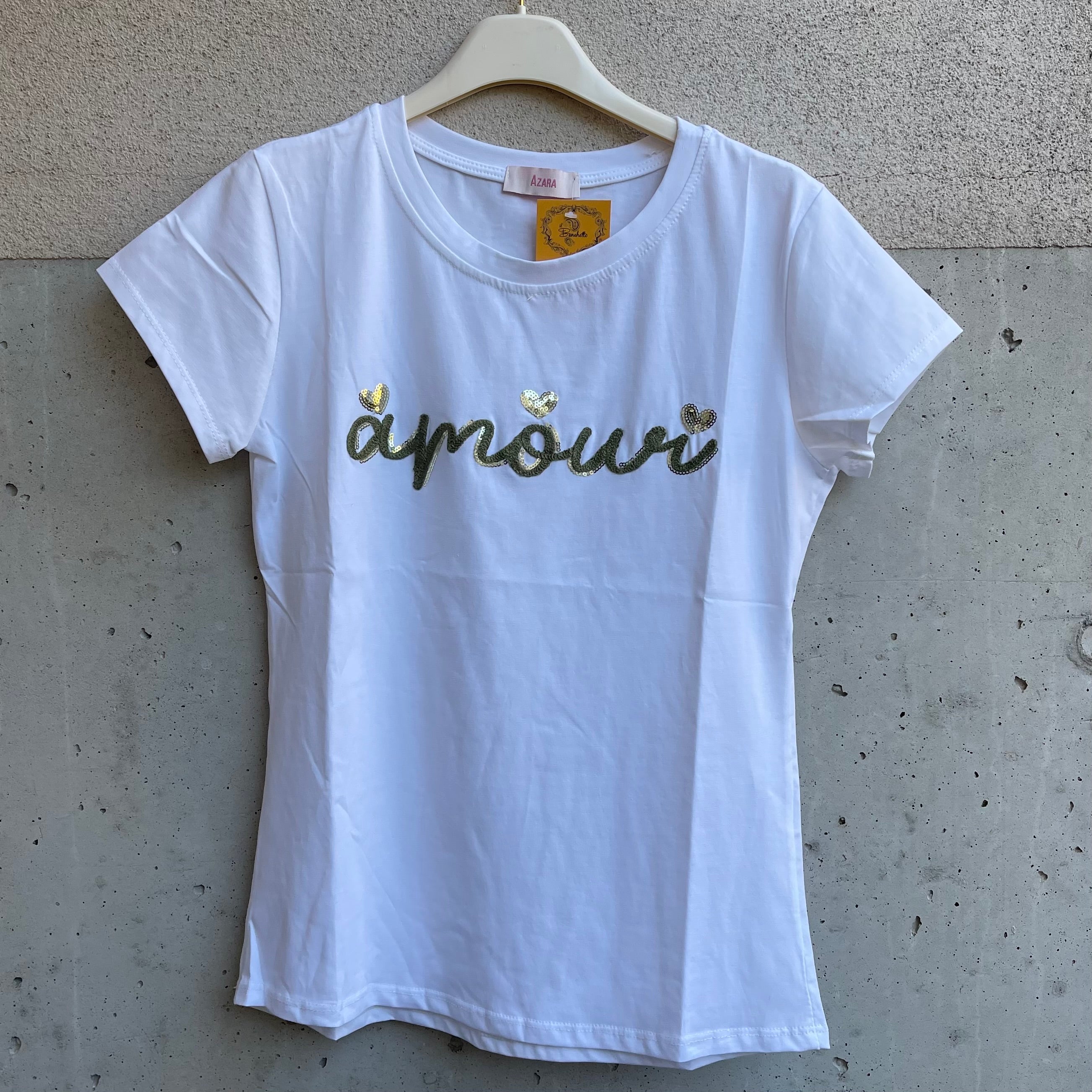 t-shirt ricamo AMOUR con paillettes
