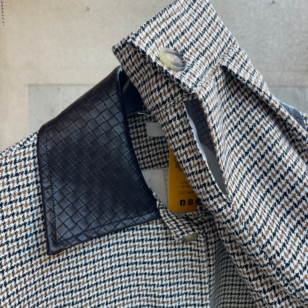 Shacket in pied de poule dettagli ecopelle intrecciata