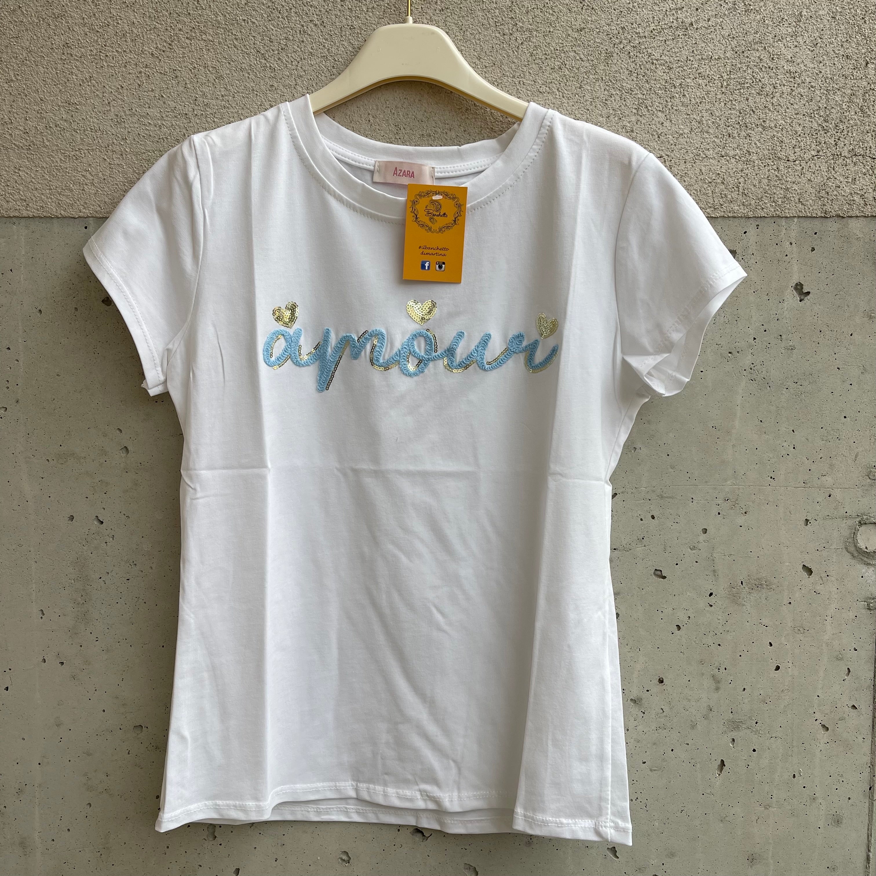 t-shirt ricamo AMOUR con paillettes