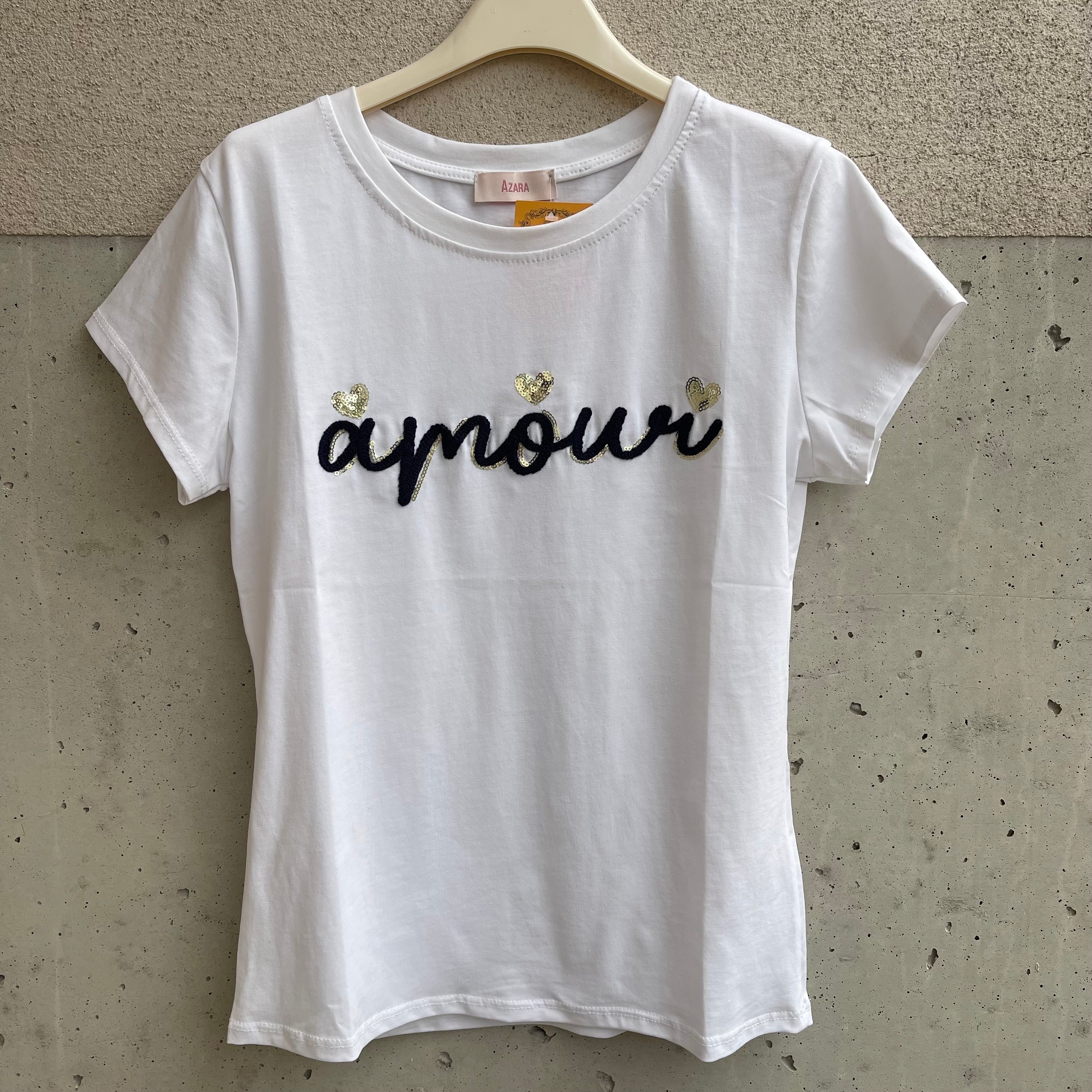 t-shirt ricamo AMOUR con paillettes