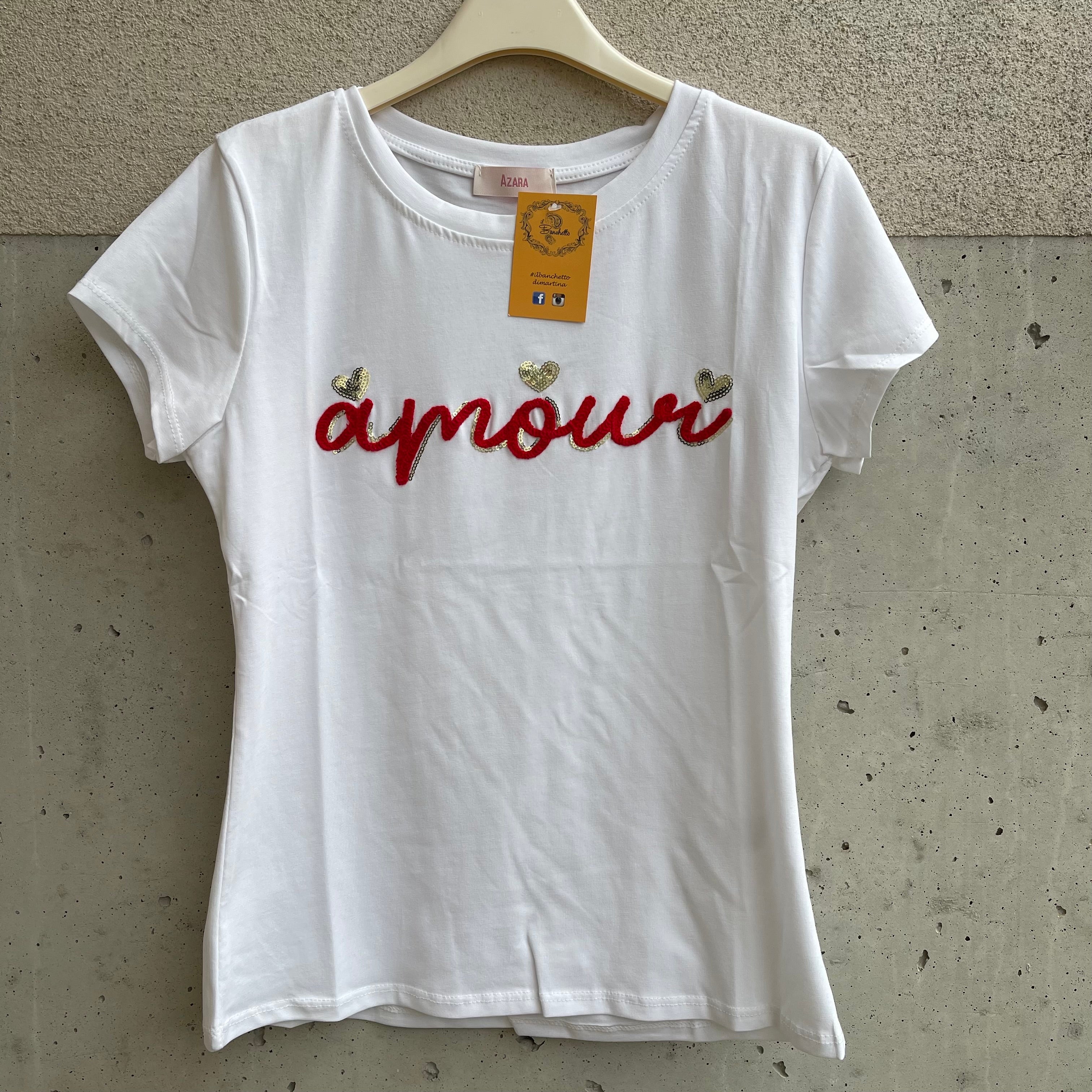 t-shirt ricamo AMOUR con paillettes