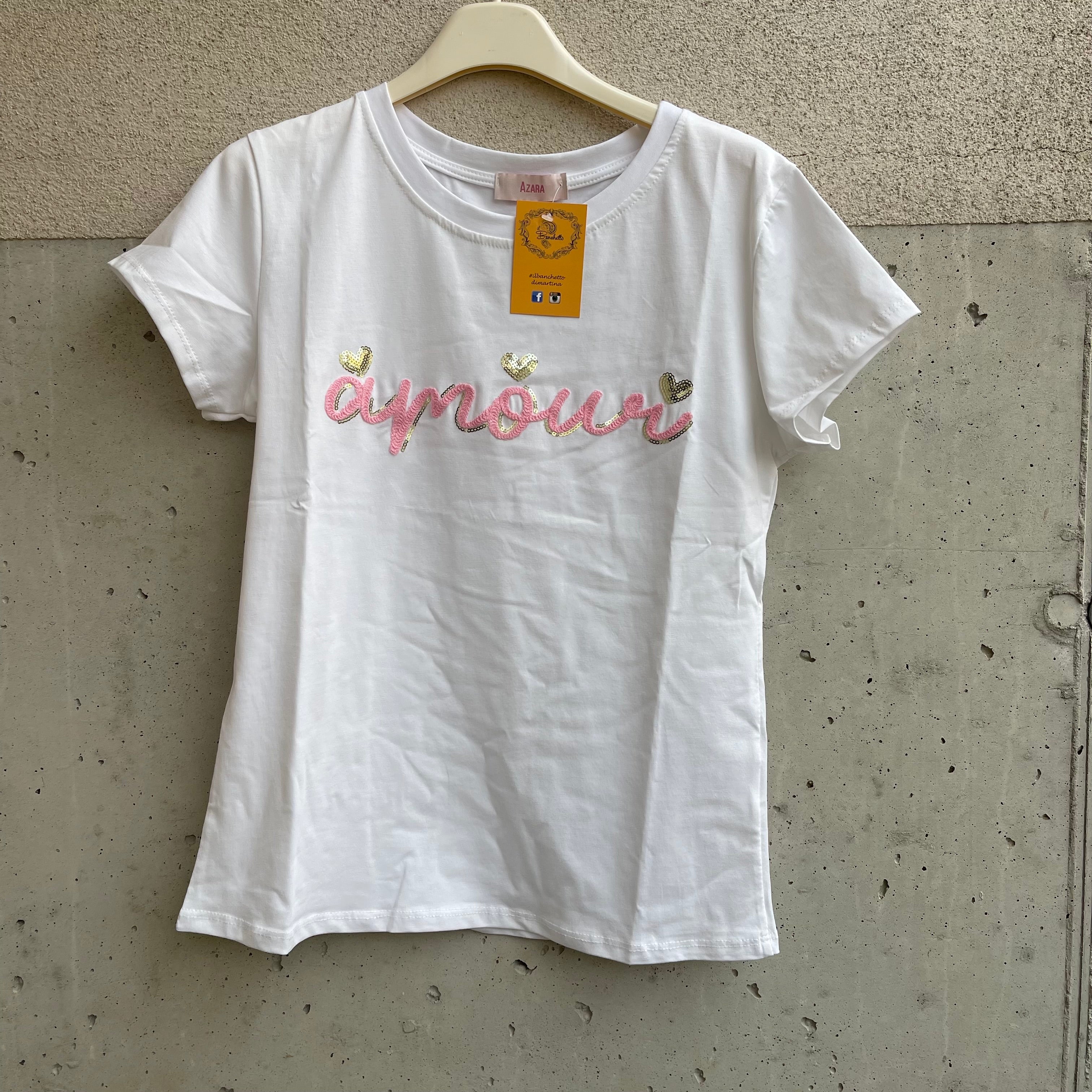 t-shirt ricamo AMOUR con paillettes