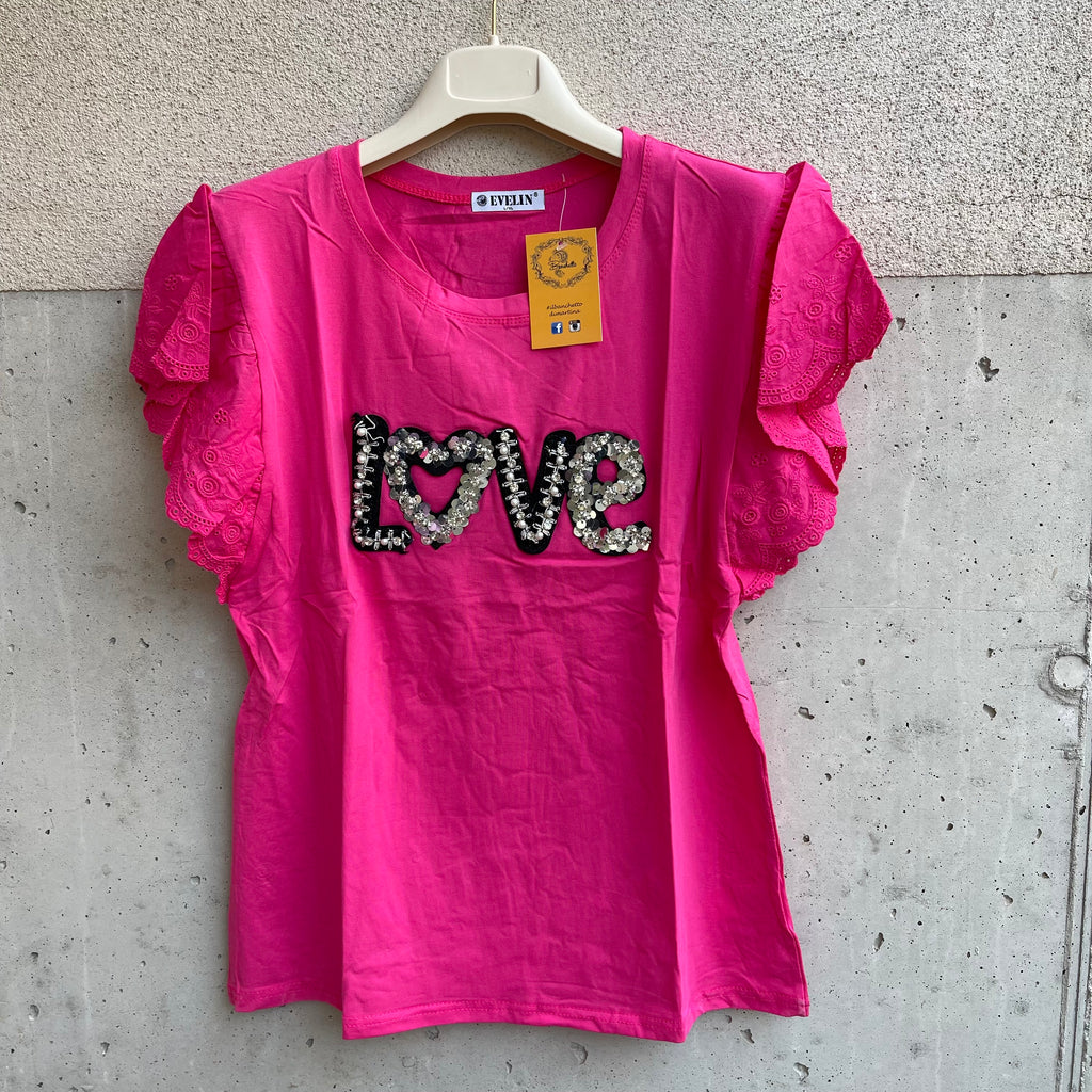maglia LOVE sangallo perle paillettes